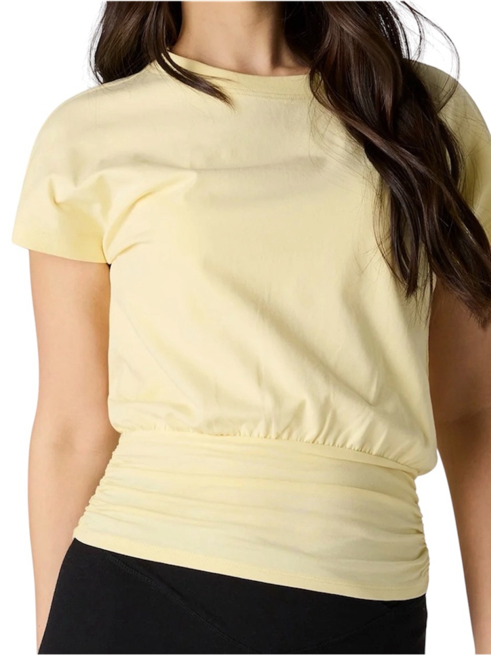 URBAN PLANET Pastel Yellow Cinched Waist Short Sleeve Top Size M
